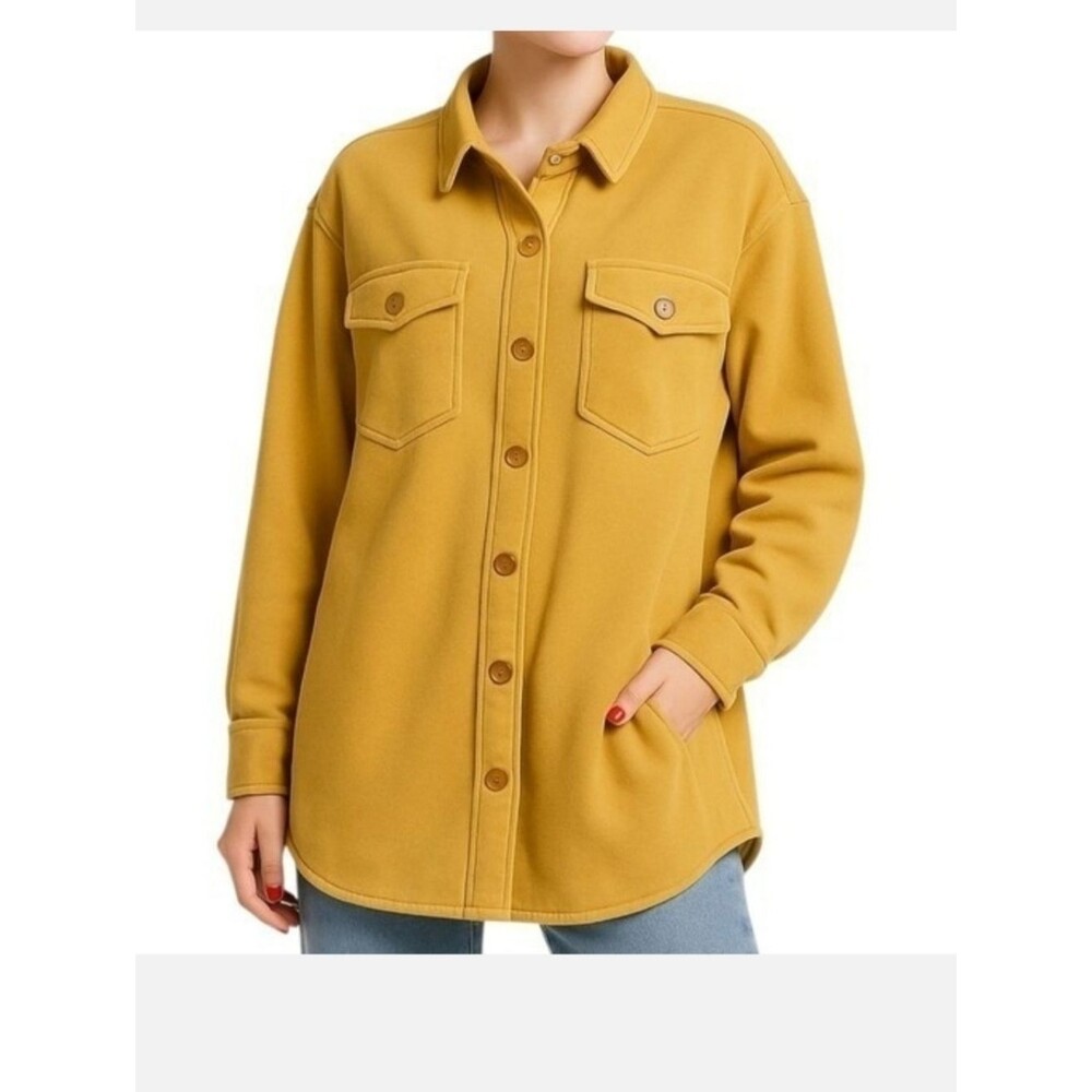 Avec Les Filles Medium French Terry Mustard Yellow Shacket